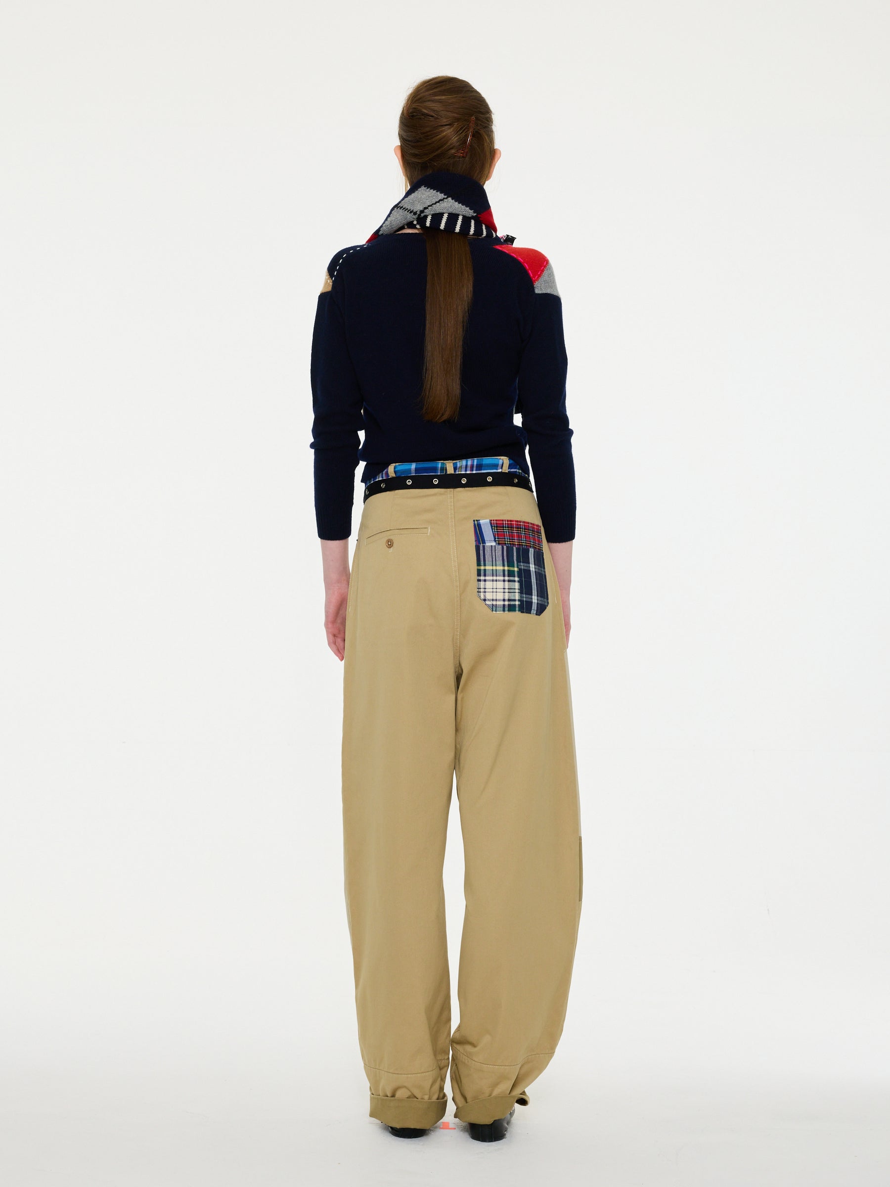 CYNTHIA Crew Neck Argyle Cardigan - Navy / Camel / Grey / Red / Neon Pink
