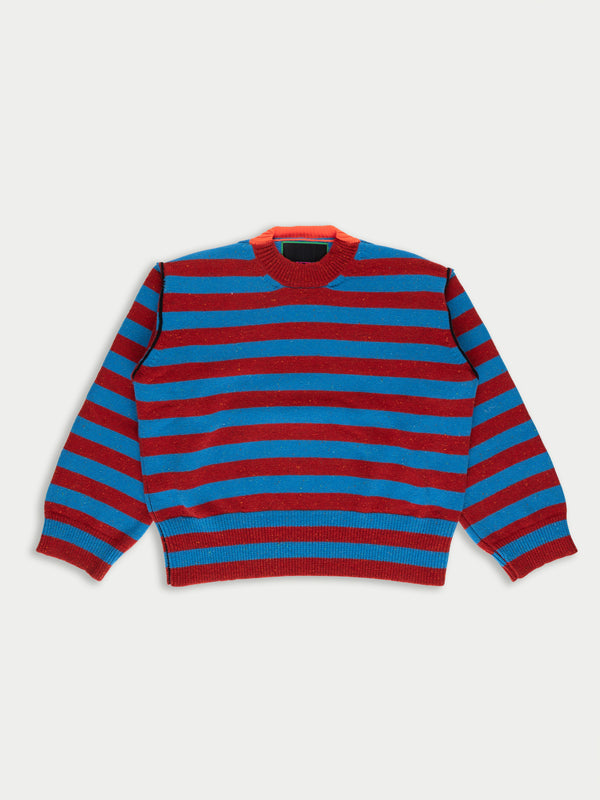 LESLIE Unisex Loose Fit Striped Sweater - Blue / Red