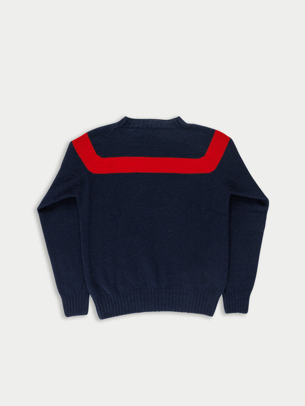 OSSIE traditional Seam Free Sweater With Placed Graphic Yoke Design - Navy / Red