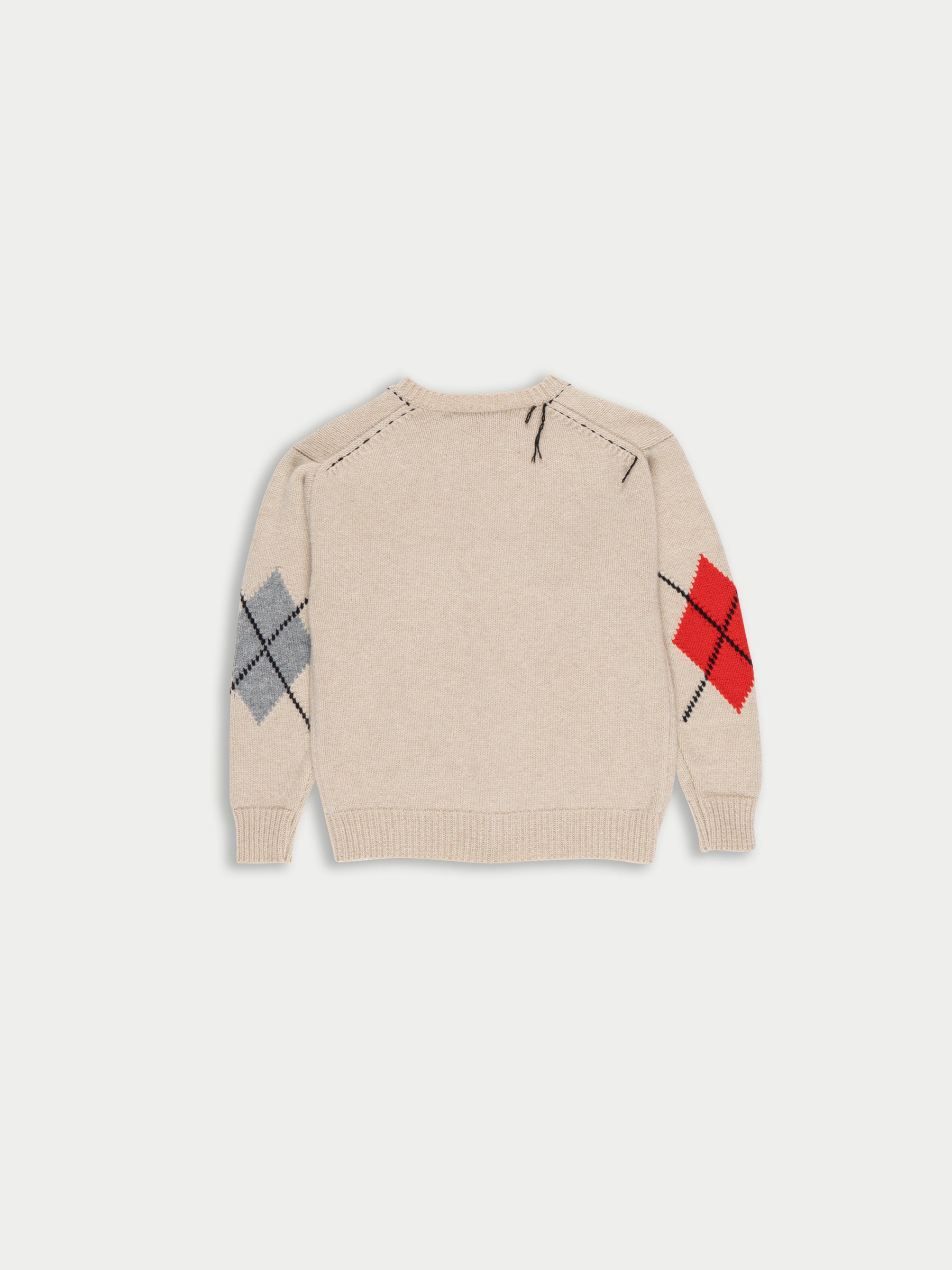 ISH Argyle Crew Neck Cardigan - Oatmeal