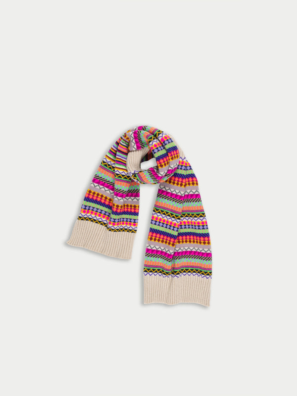 LOLA Multicolour Stripes and Fairisle Scarf- Multico