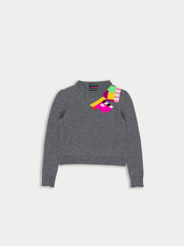 ROXANNE Lambswool Crew Neck Sweater - Grey / Multico