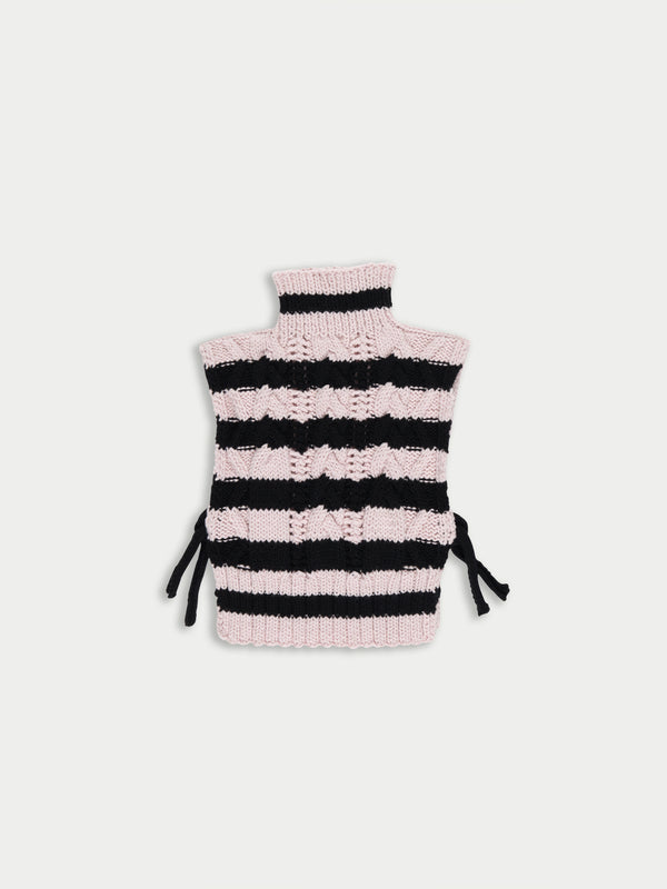 POSY Striped Cable Knit Vest - Pale Pink / Black