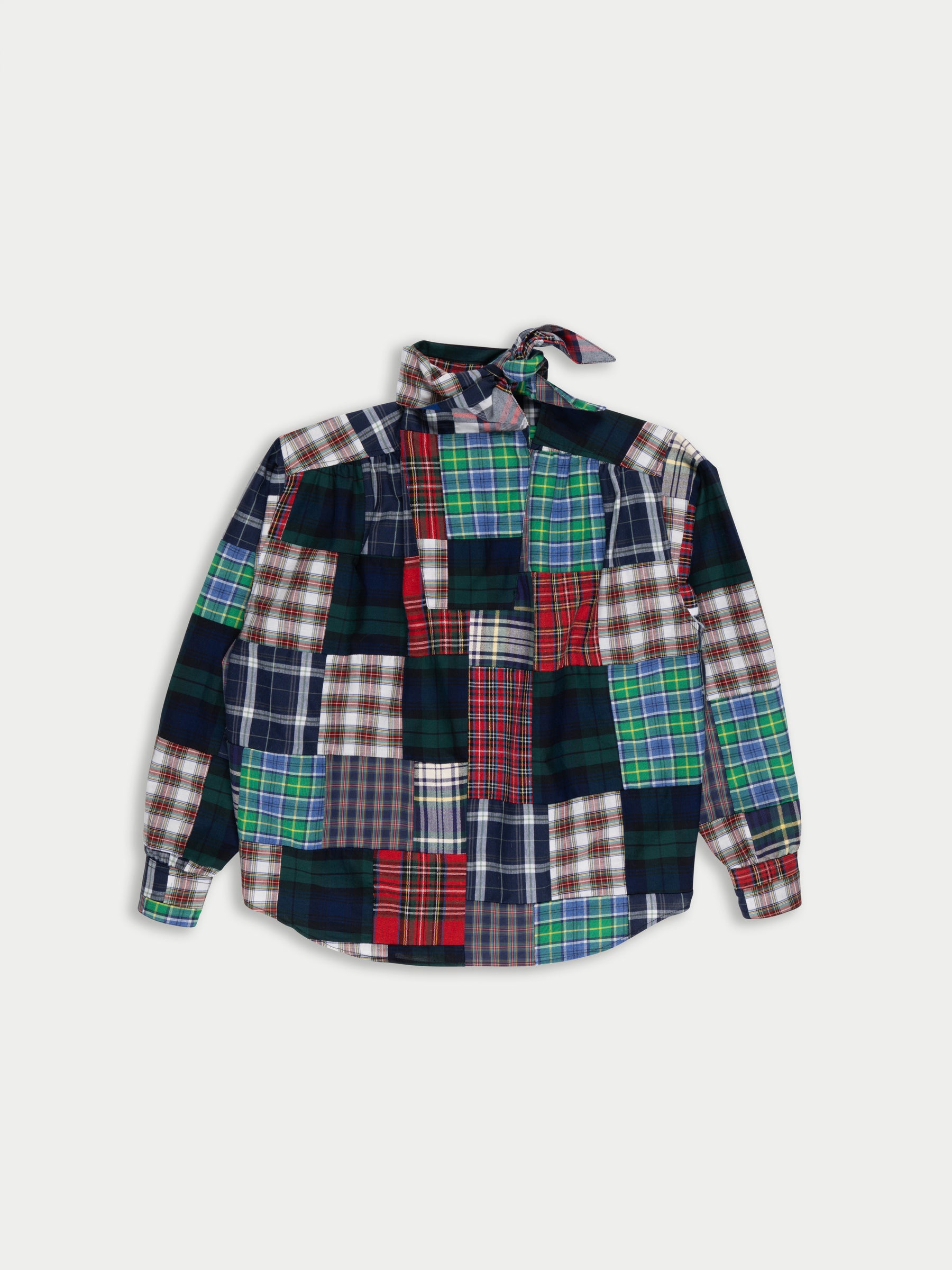 NUSCH Patchwork Tartan Neck Tie Blouse - Tartan Patchwork