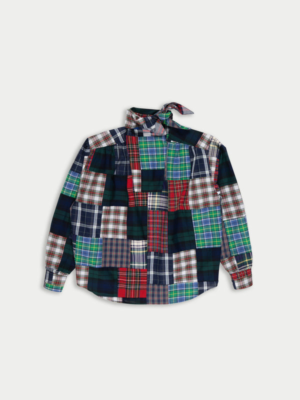 NUSCH Patchwork Tartan Neck Tie Blouse - Tartan Patchwork