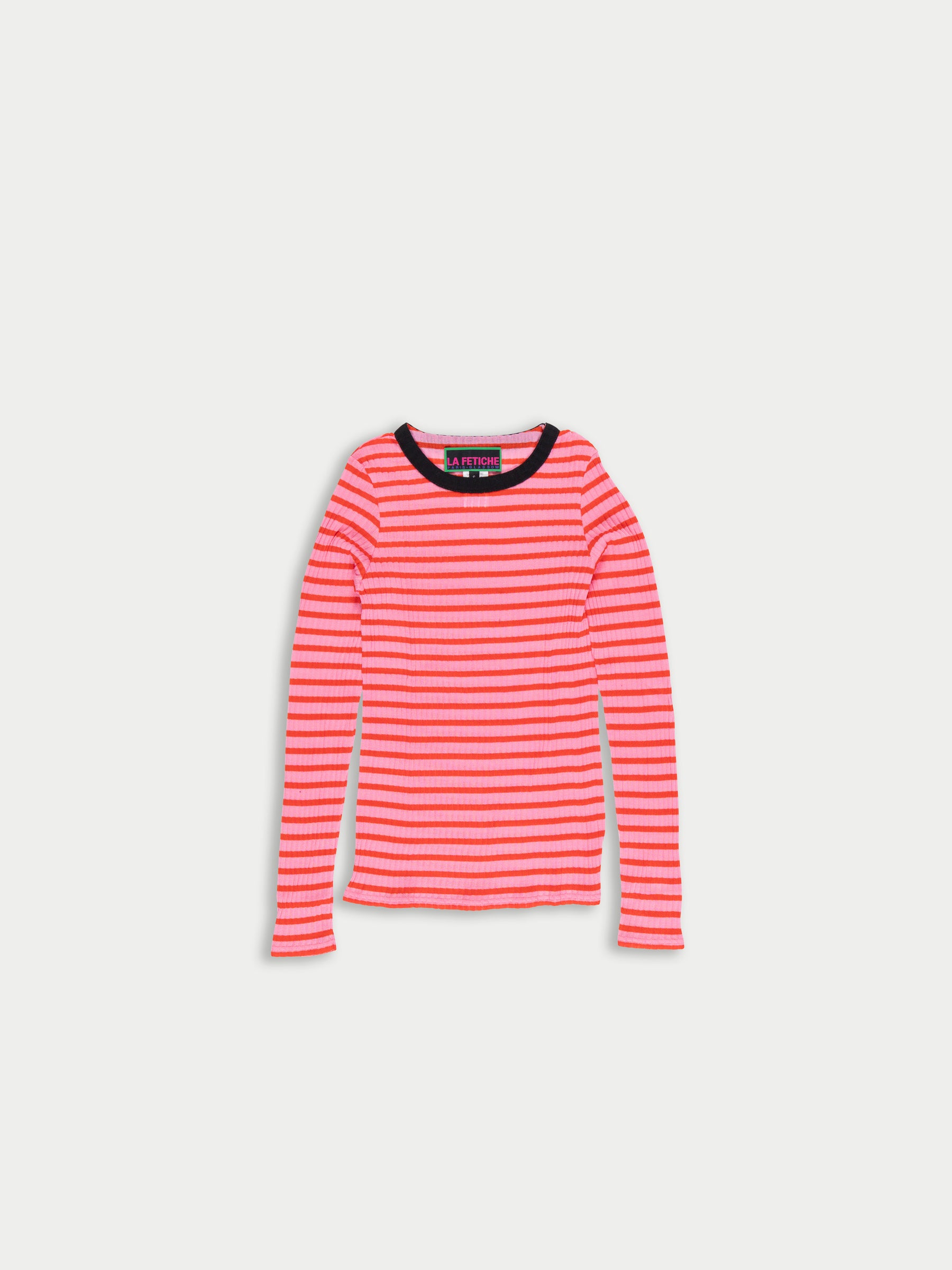 JACKIE RAYE Striped Fine Weight Ribbed Top - Pink / Red
