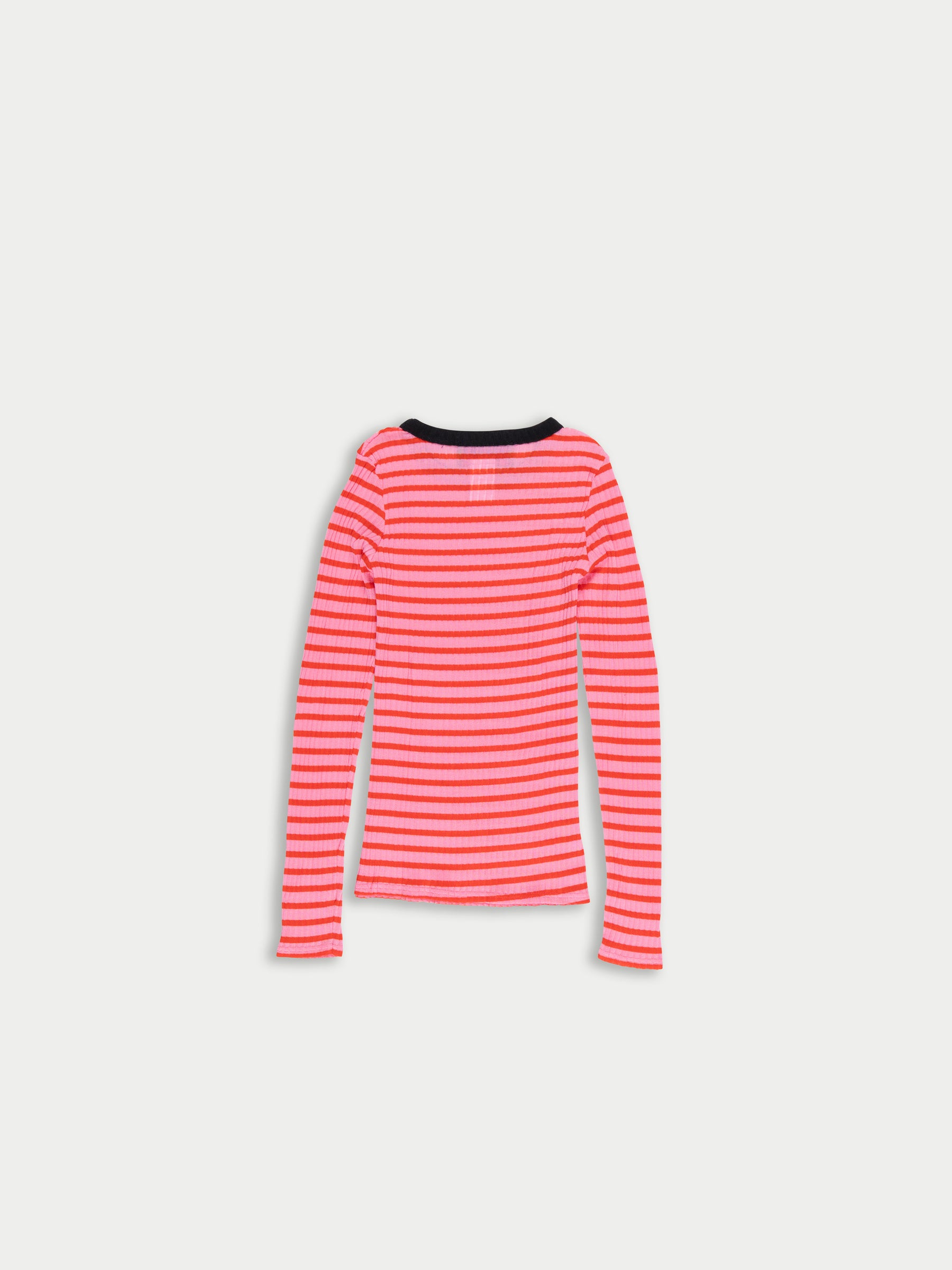 JACKIE RAYE Striped Fine Weight Ribbed Top - Pink / Red