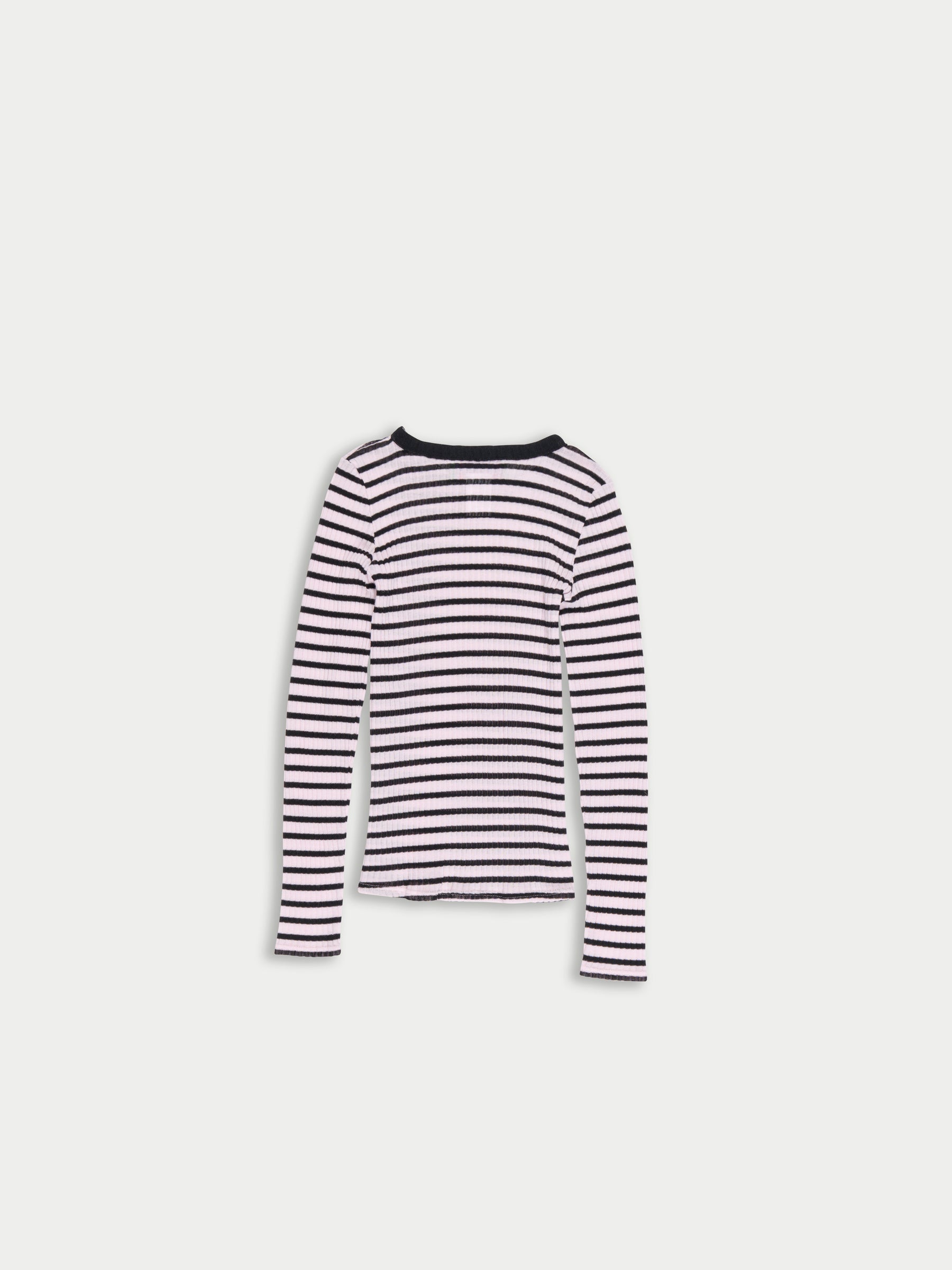 JACKIE RAYE Striped Fine Weight Ribbed Top - Pale Pink / Black
