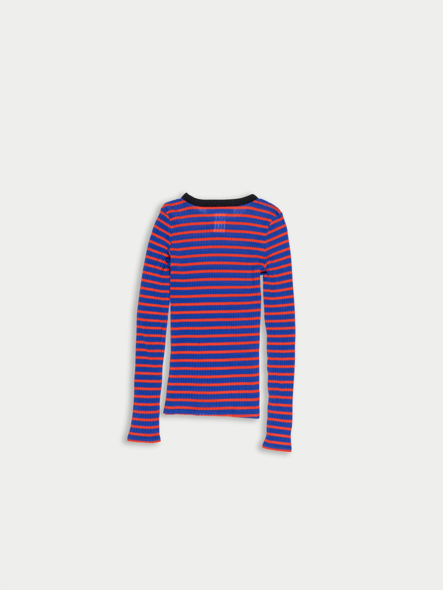 JACKIE RAYE Striped Fine Weight Ribbed Top - Blue / Red