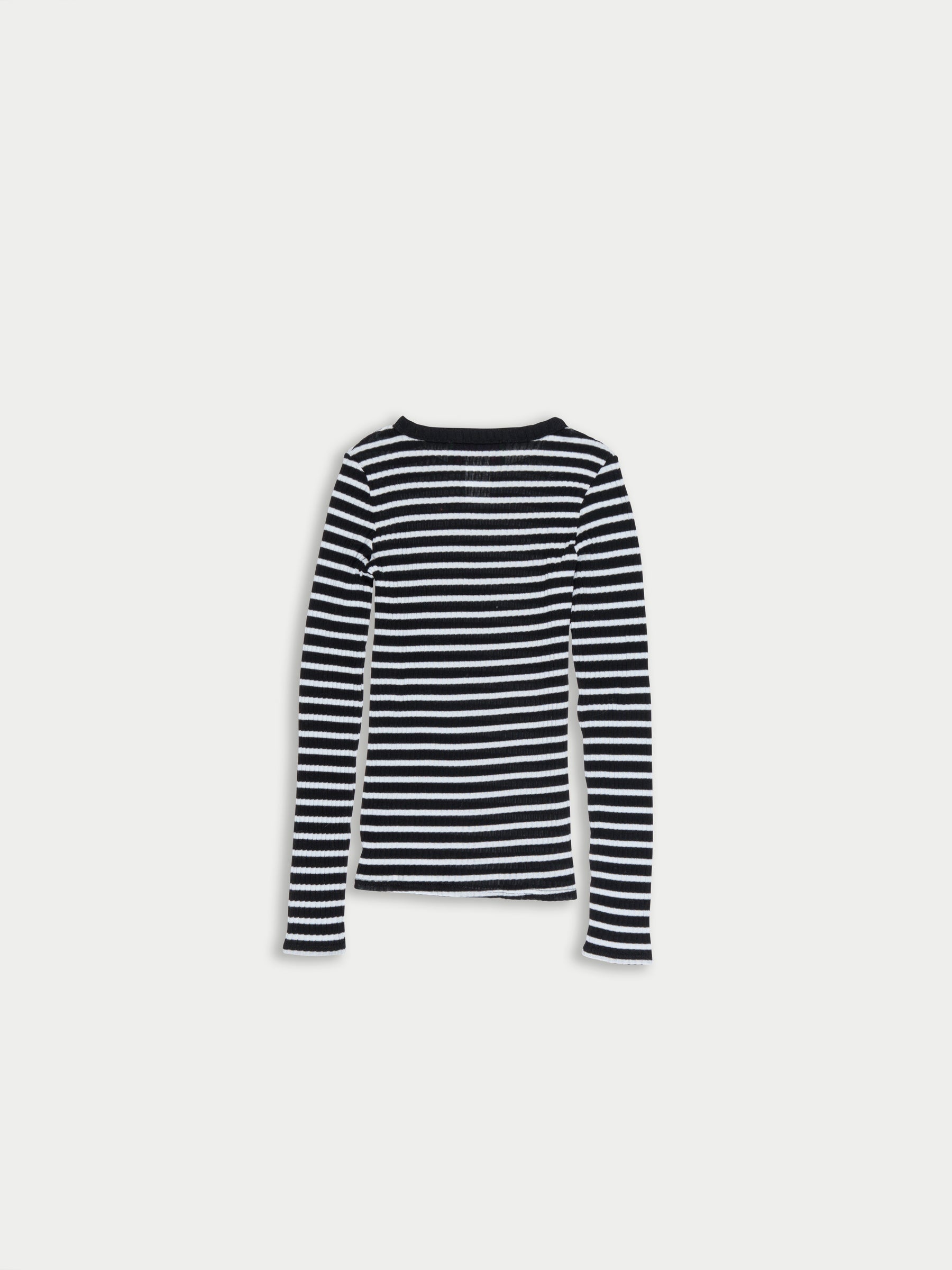 JACKIE RAYE Striped Fine Weight Ribbed Top - Black / Light Blue