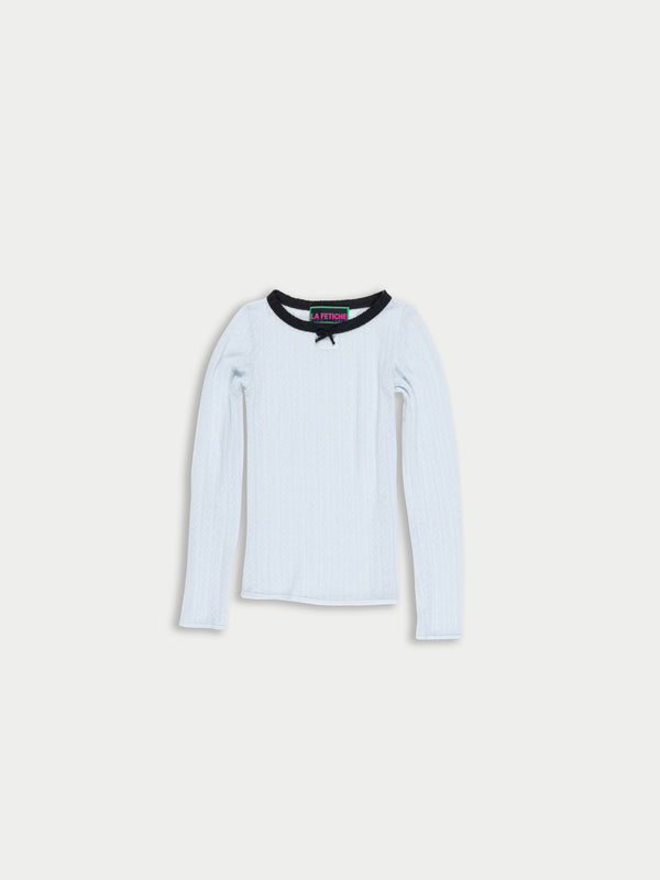 JACKIE Fine Weight Pointelle Top - Light Blue