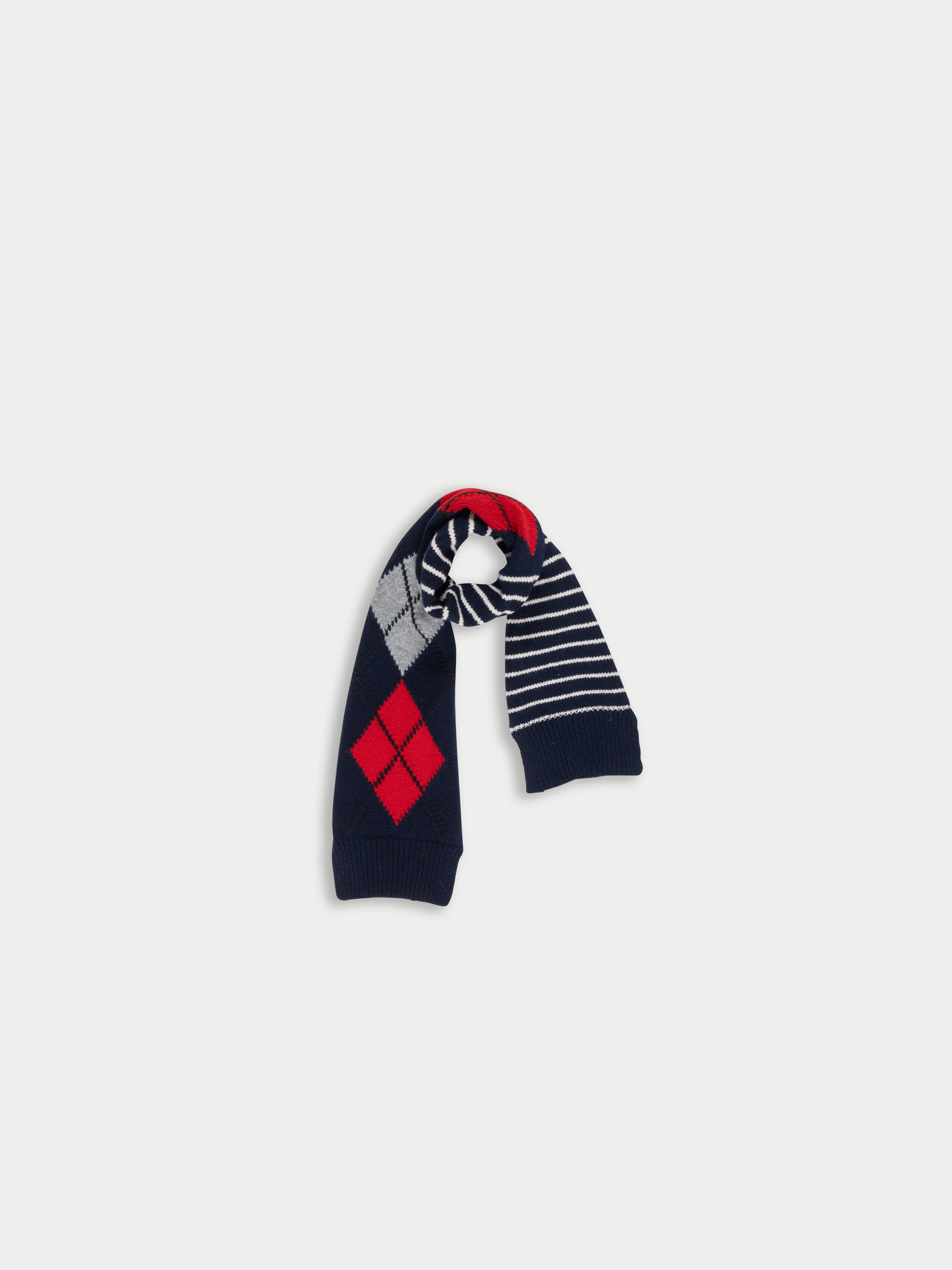 ETTY Argyle Striped Scarf - Navy/ Red