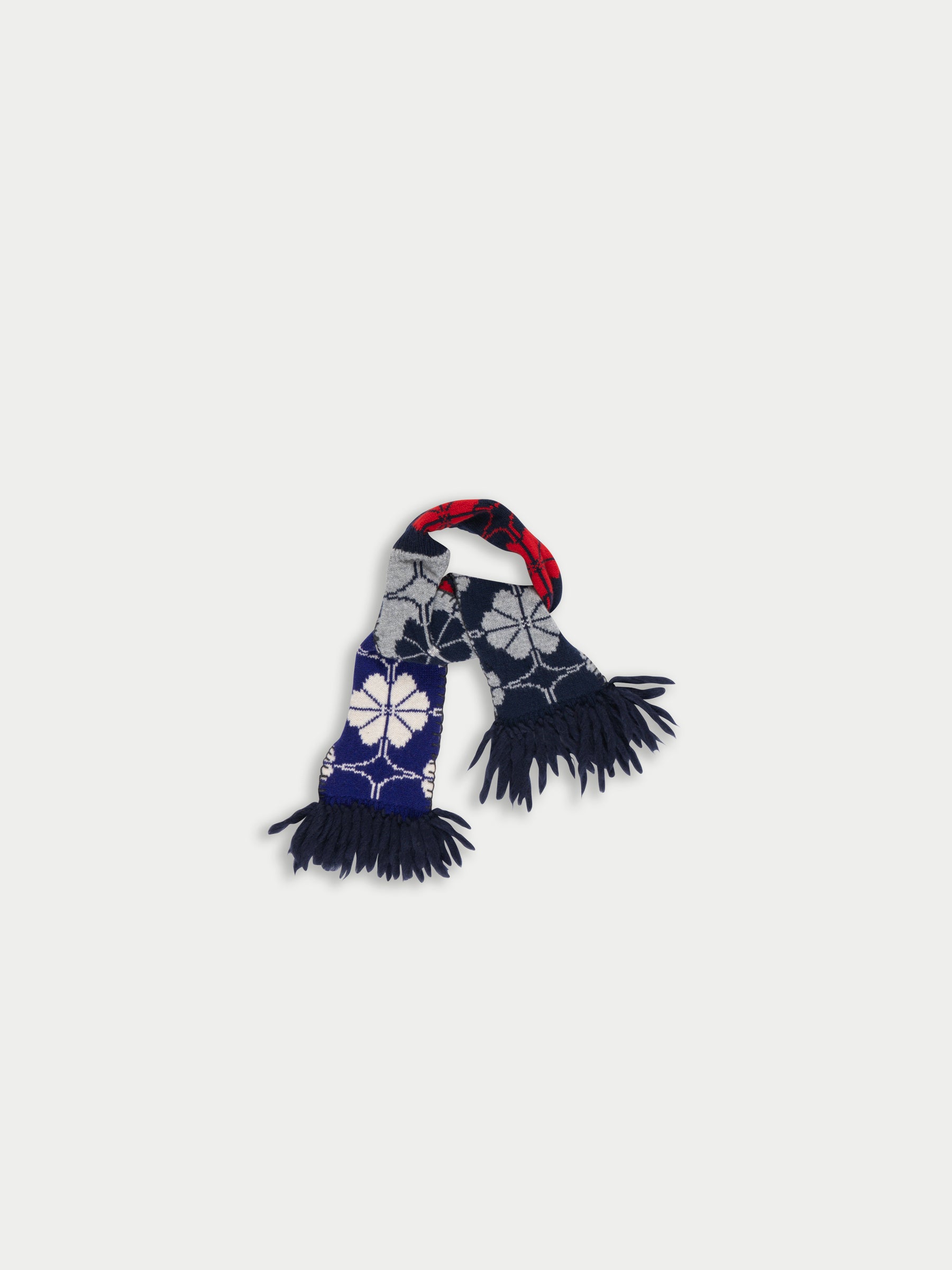 NOAH Floral Jacquard Knitted Scarf - Red/ Navy