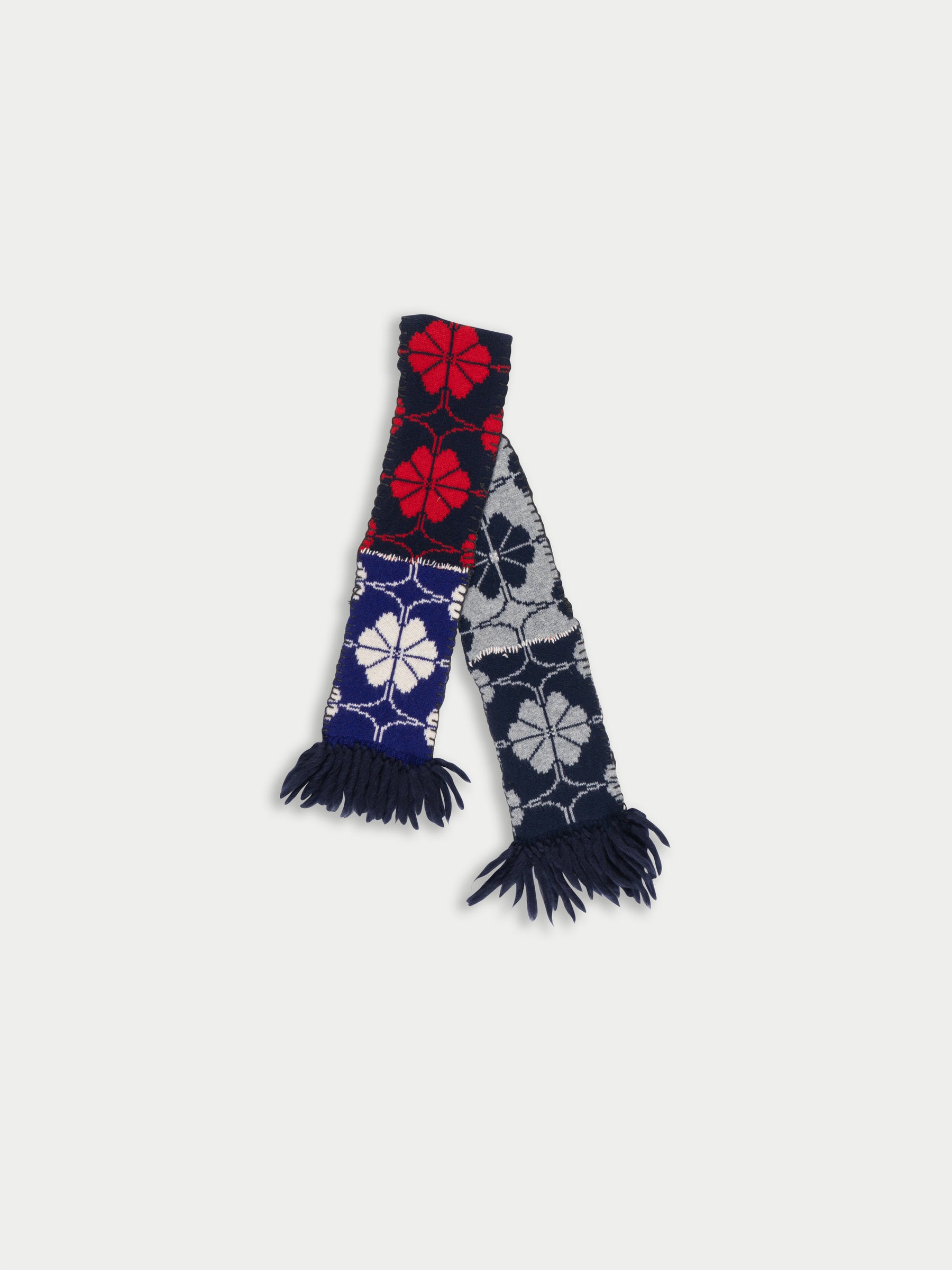 NOAH Floral Jacquard Knitted Scarf - Red/ Navy