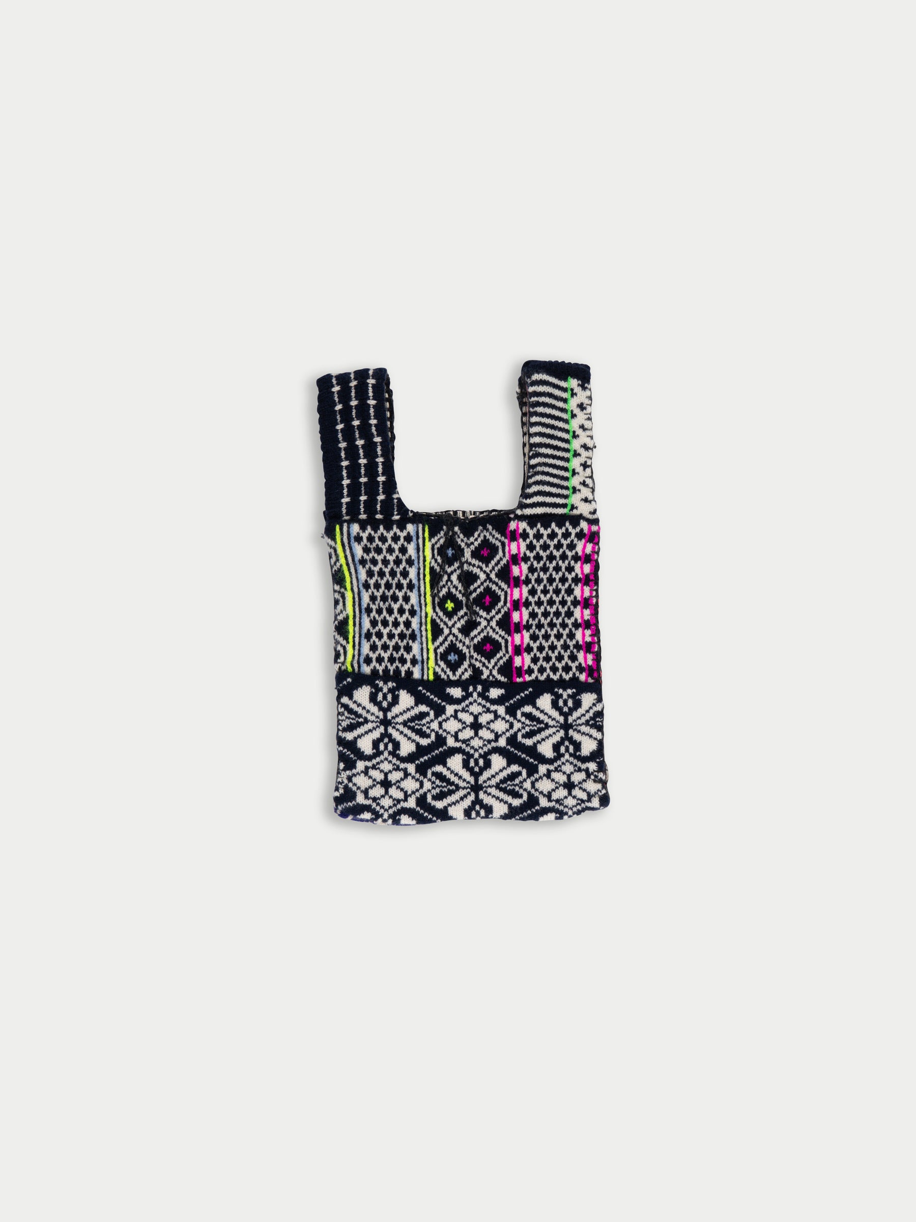 BEE Graphic Floral Fairisle Knitted Bag - Black / White / Neon