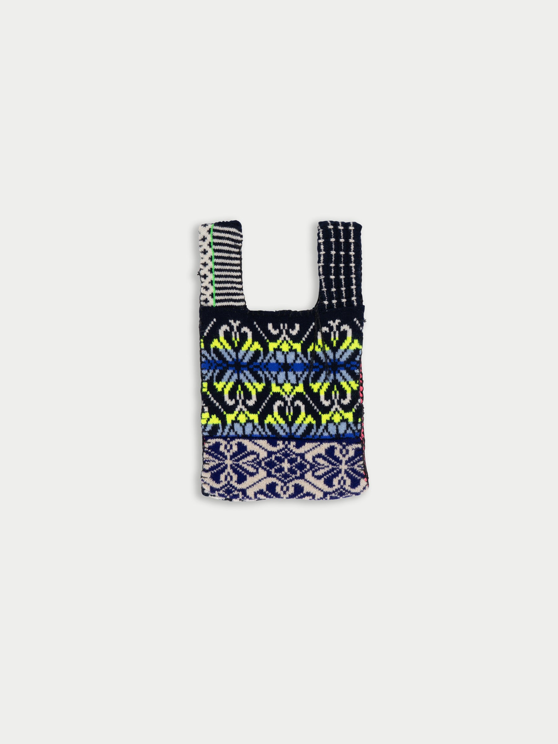 BEE Graphic Floral Fairisle Knitted Bag - Black / White / Neon
