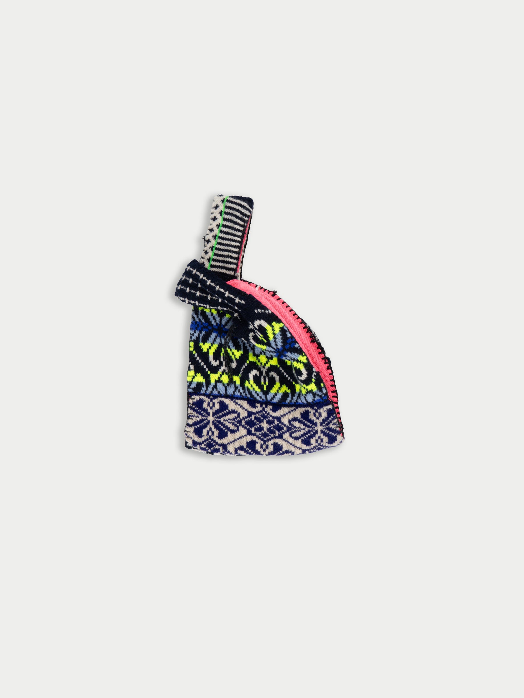 BEE Graphic Floral Fairisle Knitted Bag - Black / White / Neon