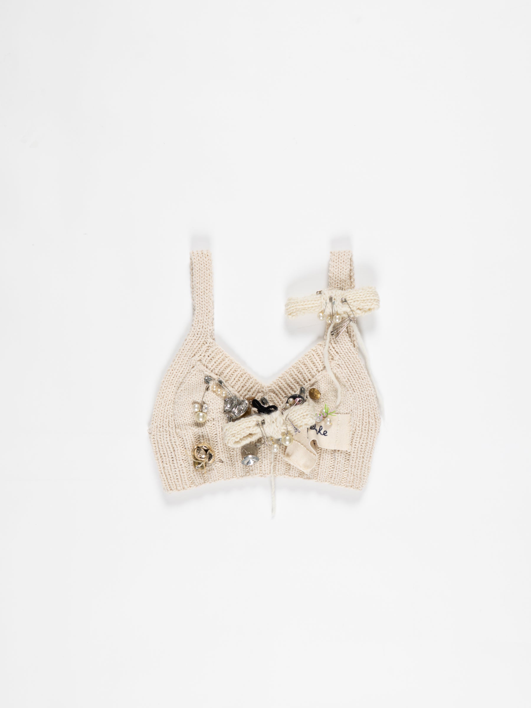 LUCIA Hand Knitted Embellished Bralette - Ecru