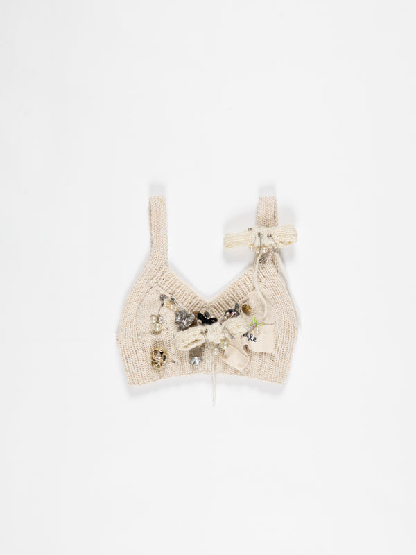 LUCIA Hand Knitted Embellished Bralette - Ecru