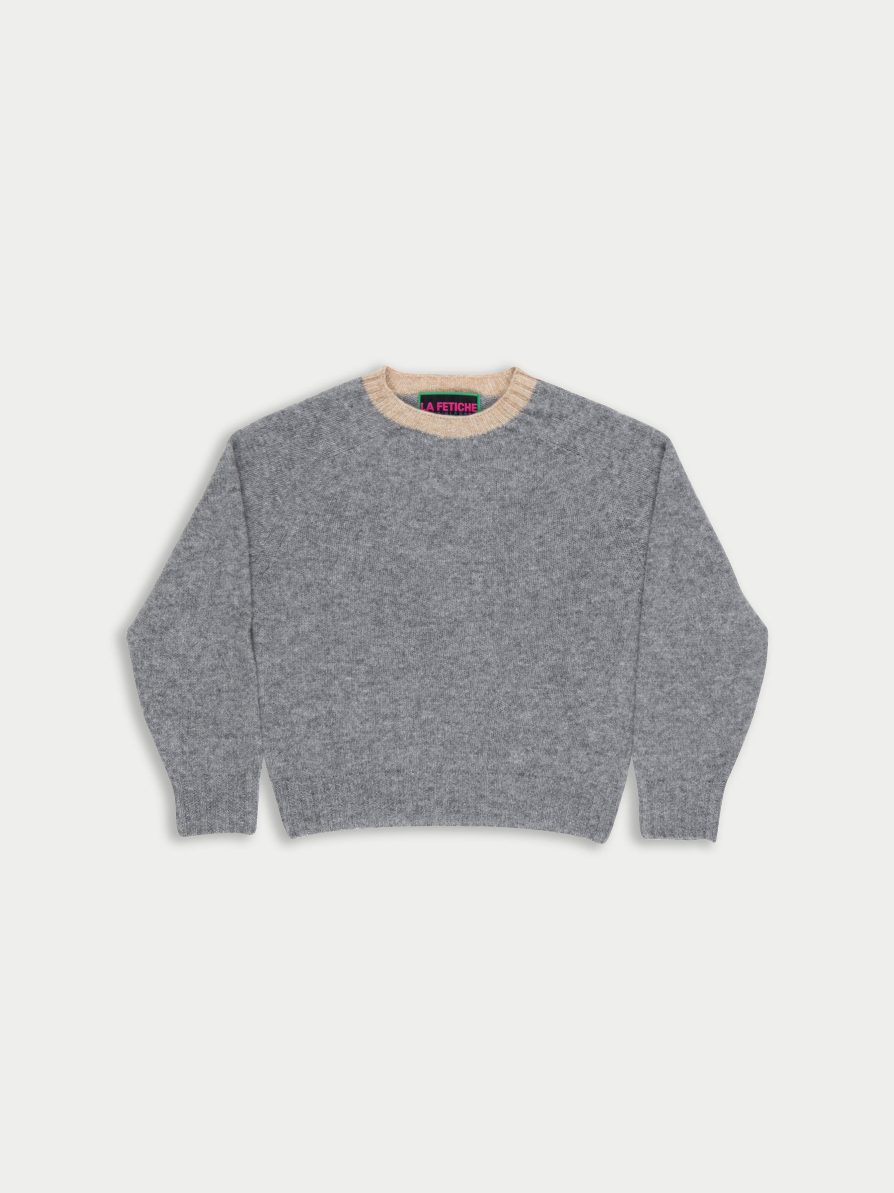 FIFI Crew Neck Shetland Sweater - Grey / Beige