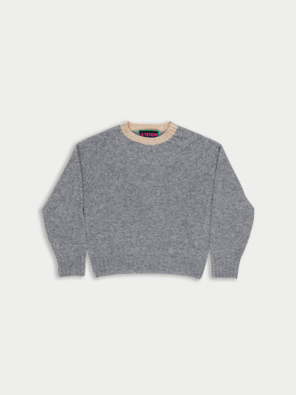 FIFI Crew Neck Shetland Sweater - Grey / Beige