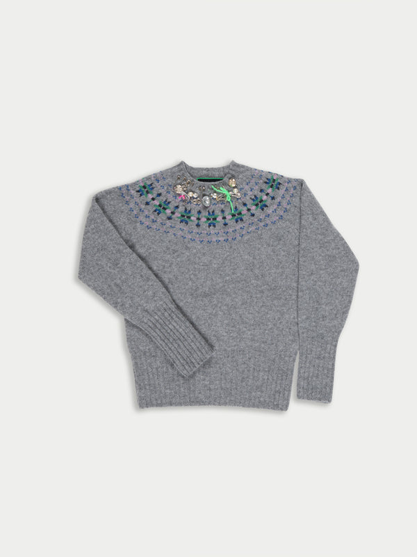 BABS Embellished Fairisle Shetland Sweater - Grey