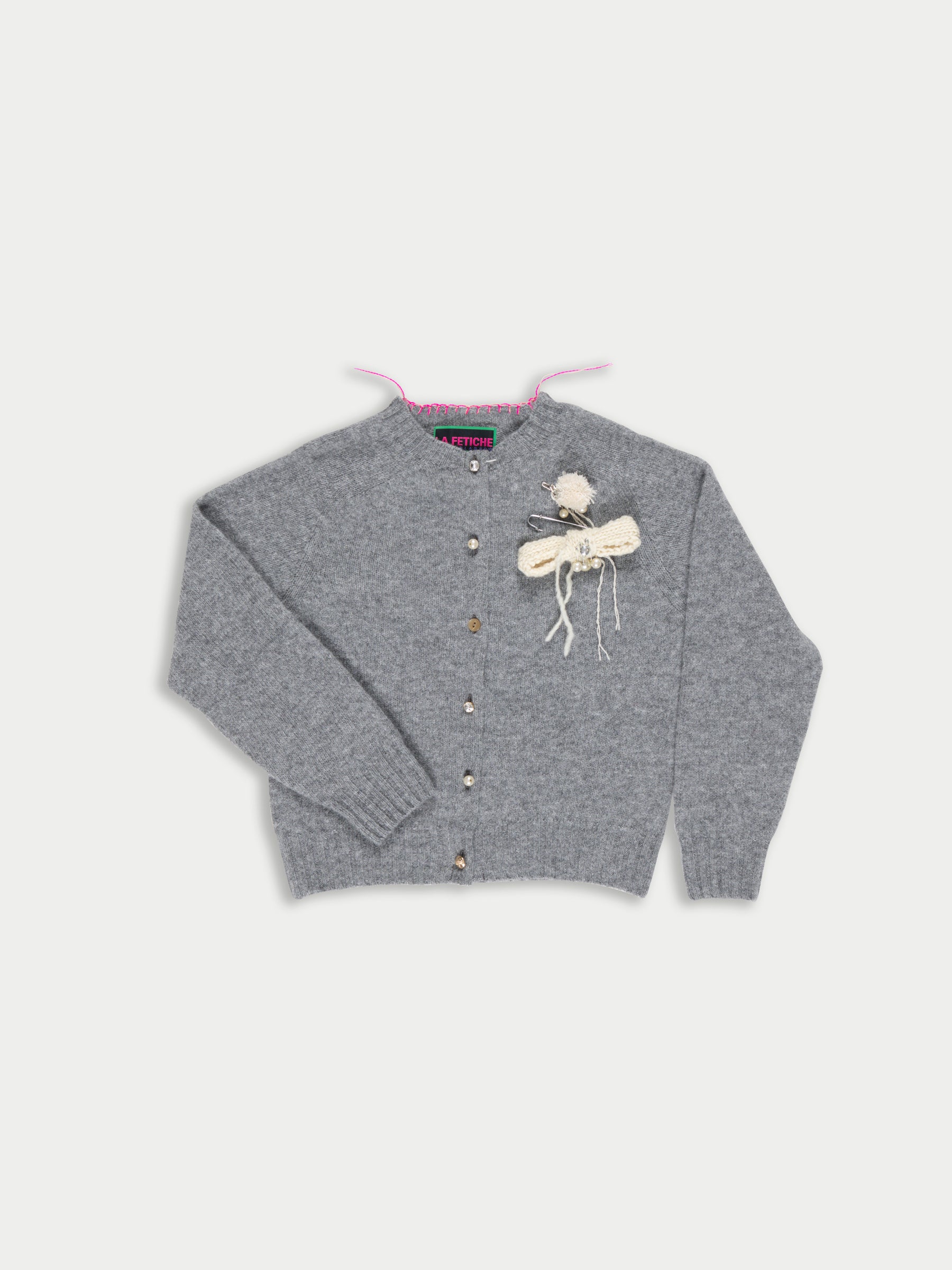 ERIN Crew Neck Shetland Cardigan - Grey