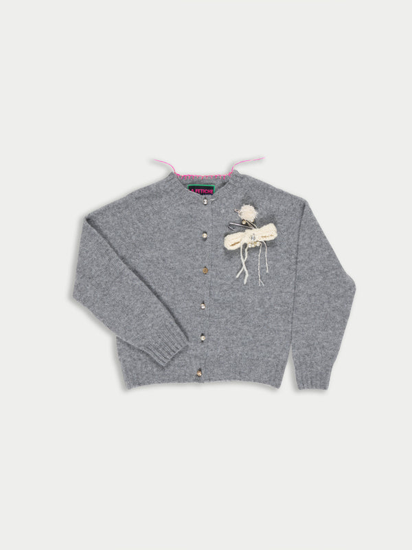ERIN Crew Neck Shetland Cardigan - Grey