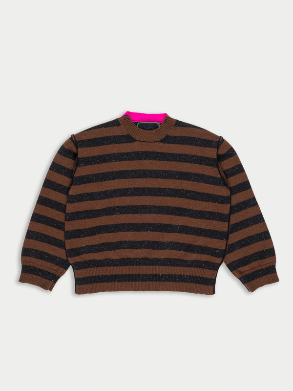 LESLIE Unisex Loose Fit Striped Sweater- Brown/ Black