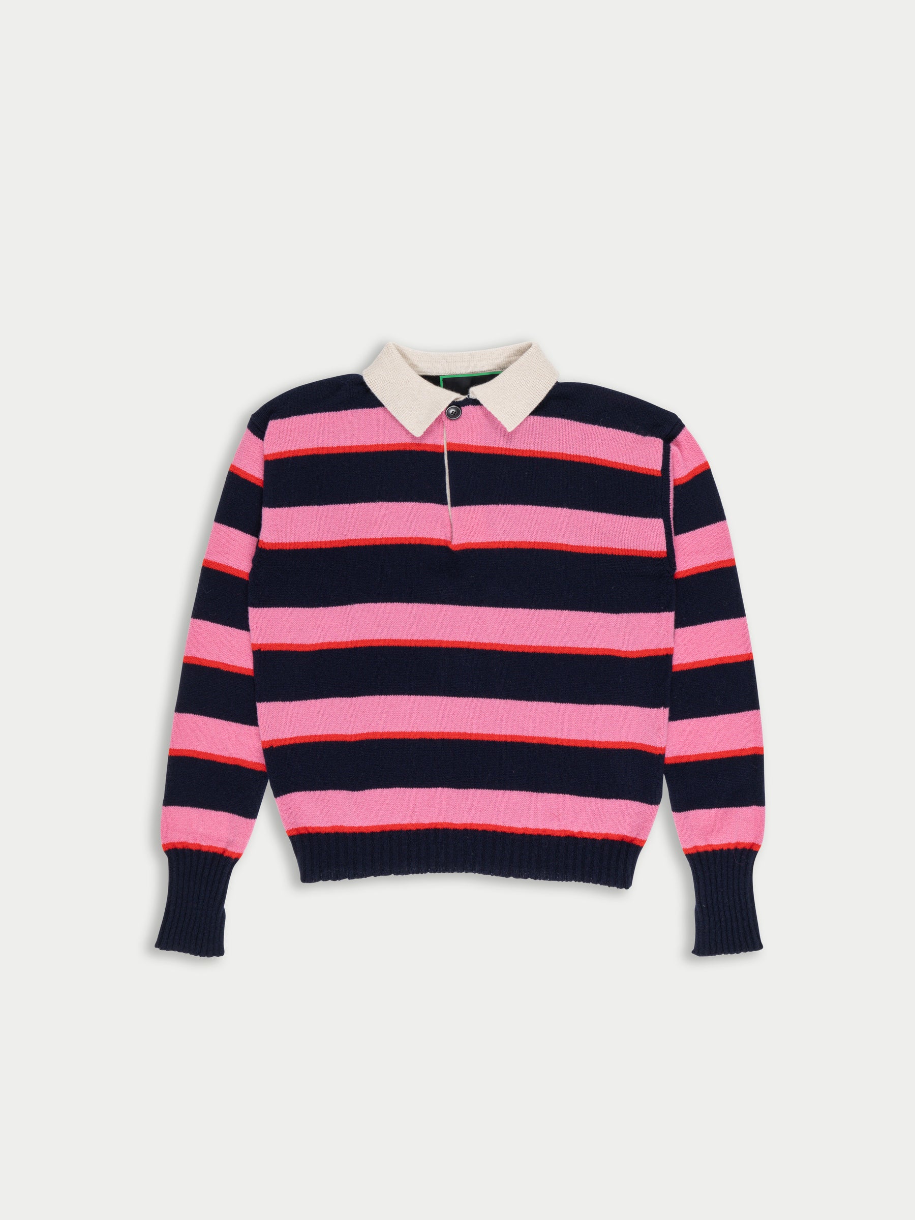WINIFRED Striped Lambswool Rugby Sweater - Navy/ Pink