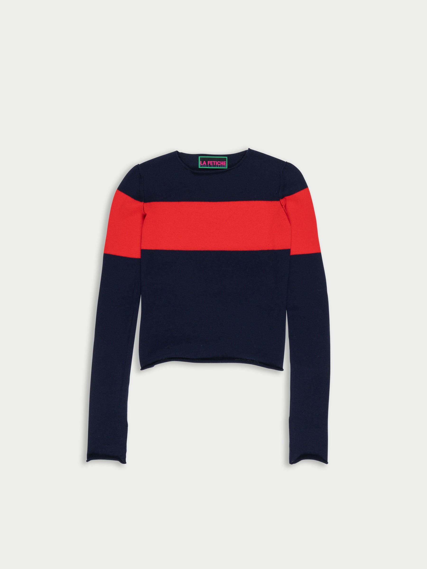 BIRTWELL fitted fine weight sweater - NAVY / RED
