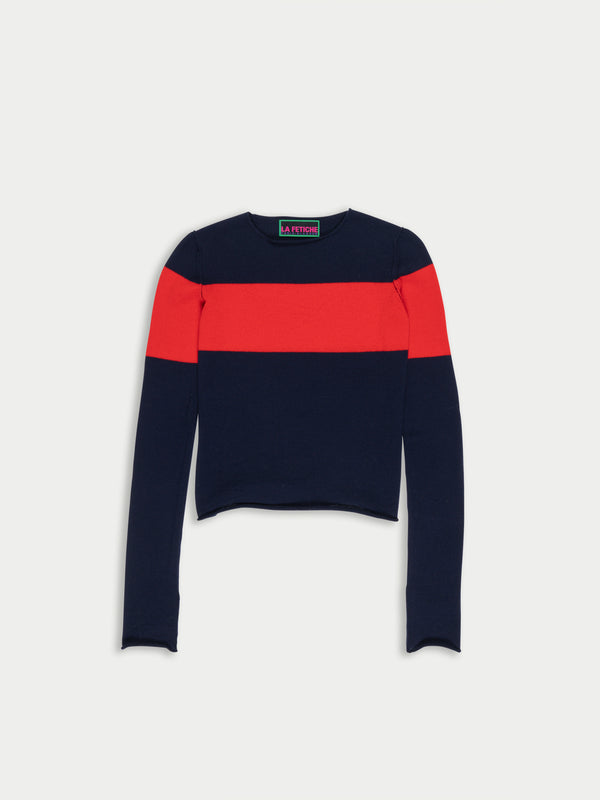 BIRTWELL fitted fine weight sweater - NAVY / RED