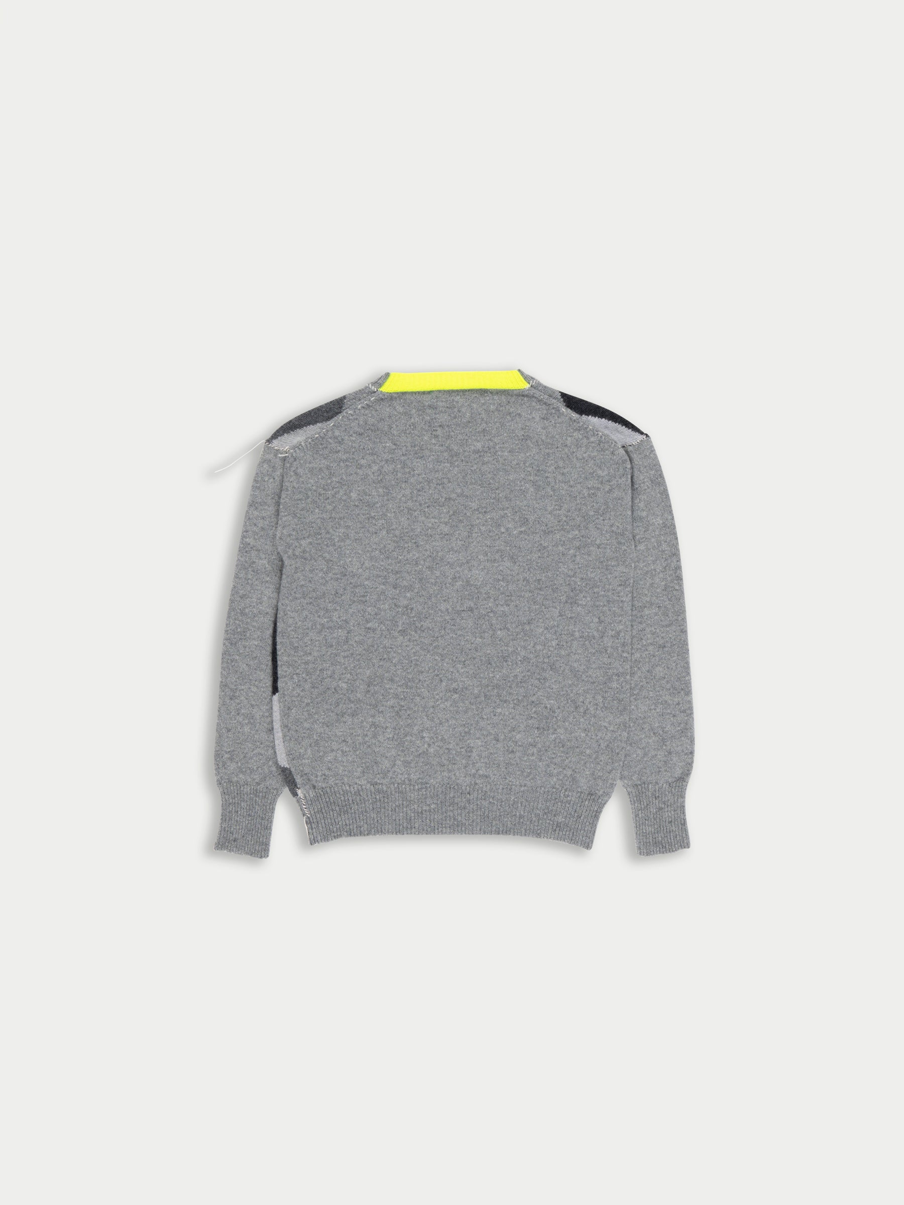 UNA Lambswool Argyle Crew Neck Sweater- Grey/ Black