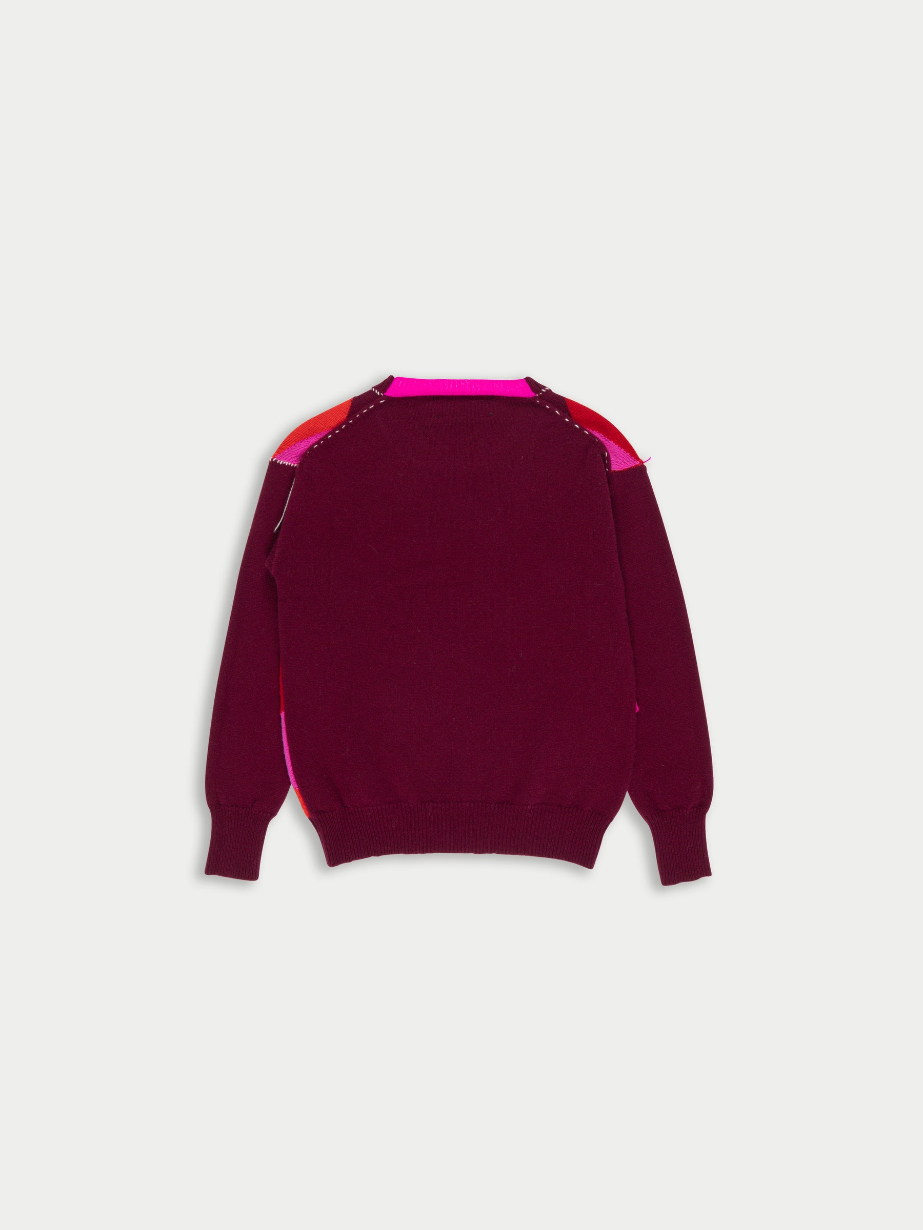 UNA Lambswool Argyle Crew Neck Sweater - Burgundy/ Pink