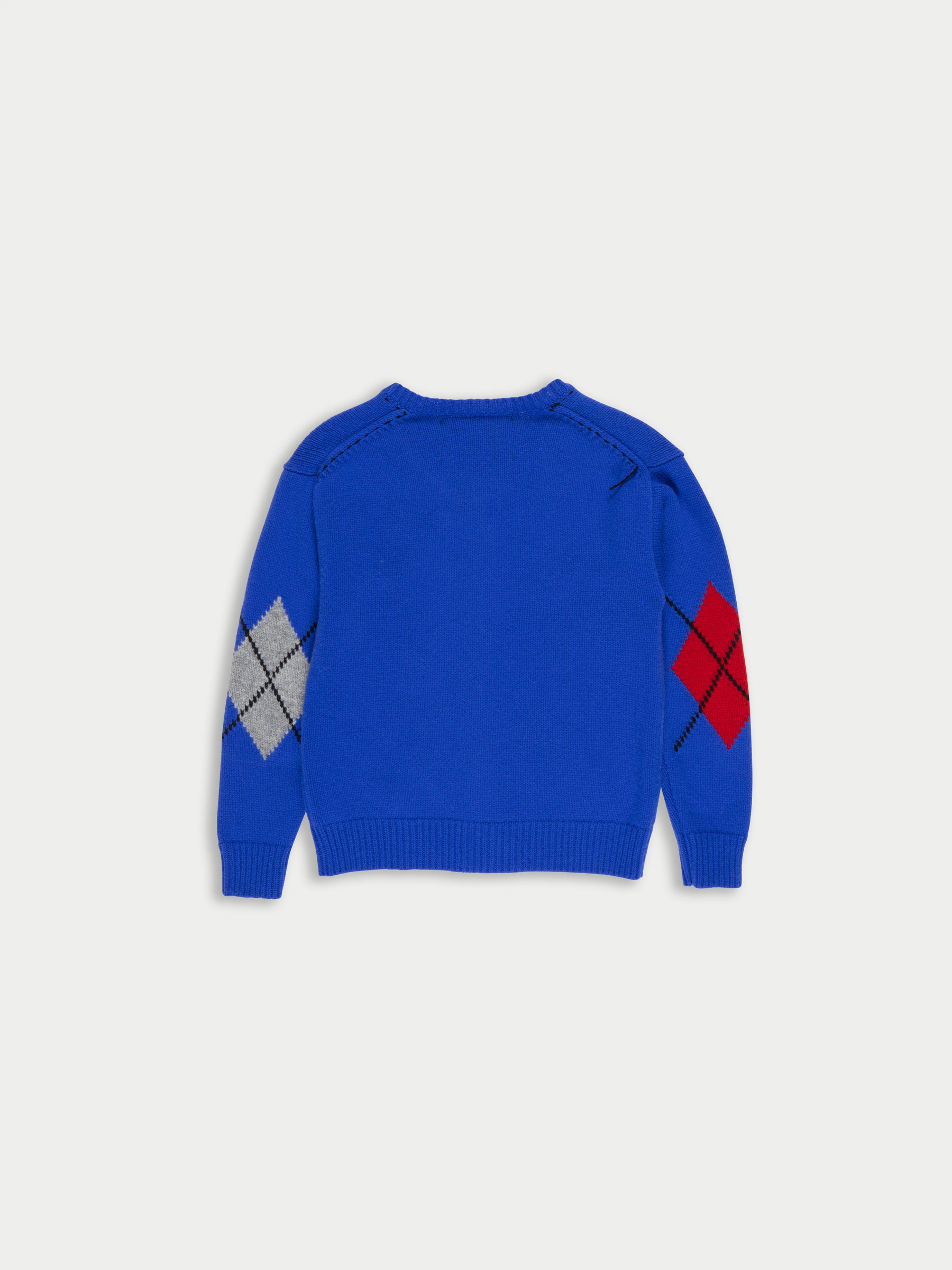 ISH Argyle Crew Neck Cardigan - Blue