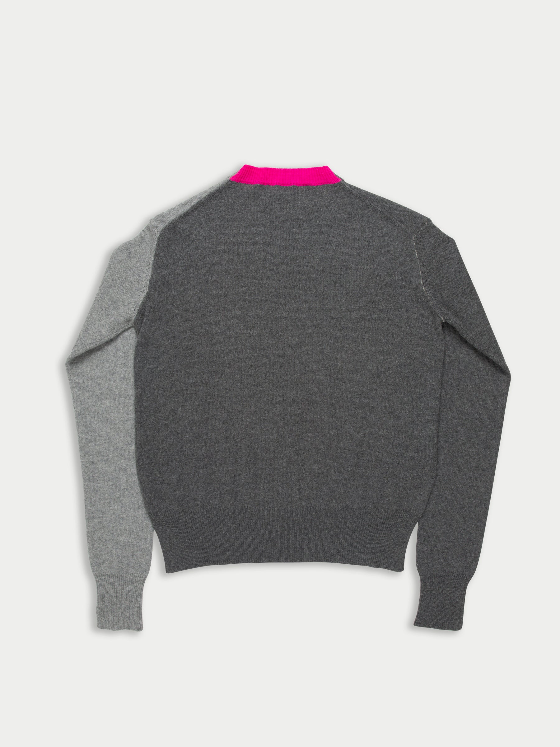 WILLIAM Handframed Patched Lambswool Sweater - Grey / Charcoal / Neon Pink