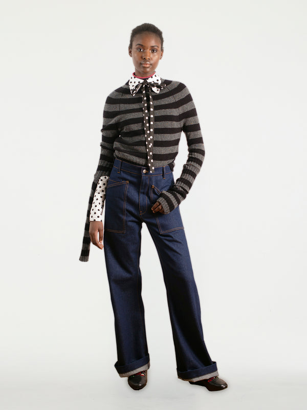 STEVIE Skinny Striped Sweater - Grey / Black