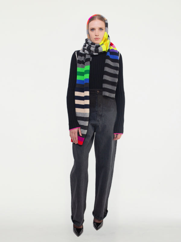 PASCALE Hooded Striped Sweater Scarf - Multico