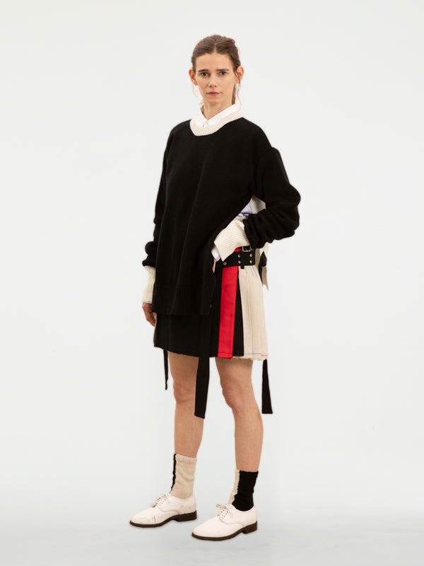 TWIGGY traditional Hand Pleated Mini Kilt Made With Japanese Fabric In Ecru And Black - Black / Ecru / Red