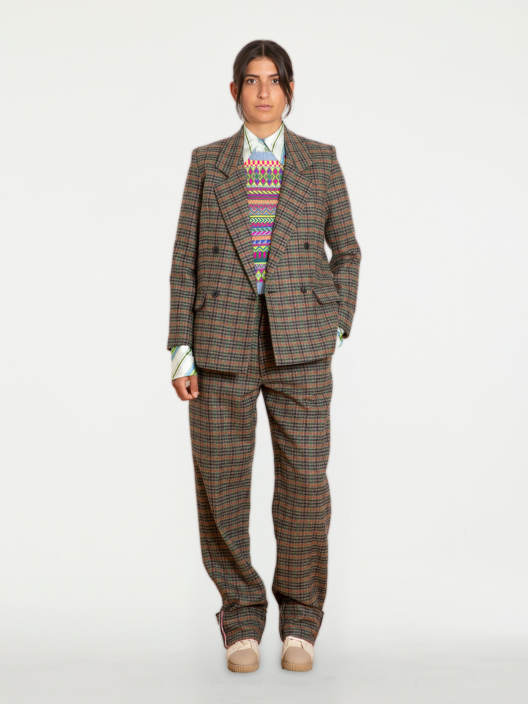 ALBERT Menswear Tailored Pant - Brown / Orange / Green Check