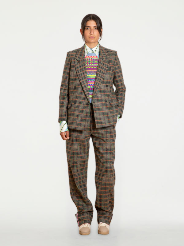 ALBERT Menswear Tailored Pant - Brown / Orange / Green Check