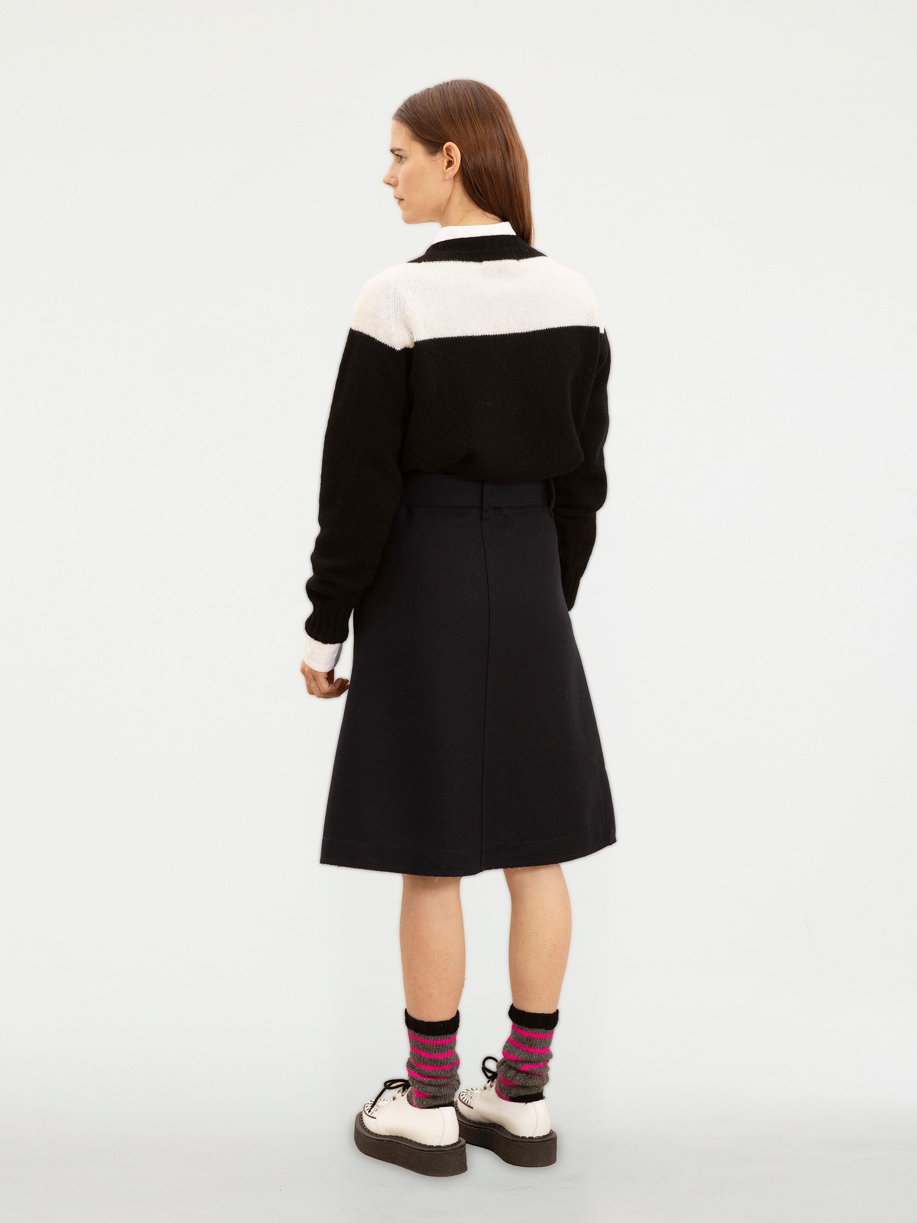 BONNIE raw-cut Felt A-line Skirt With D Ring Military Belt - Navy