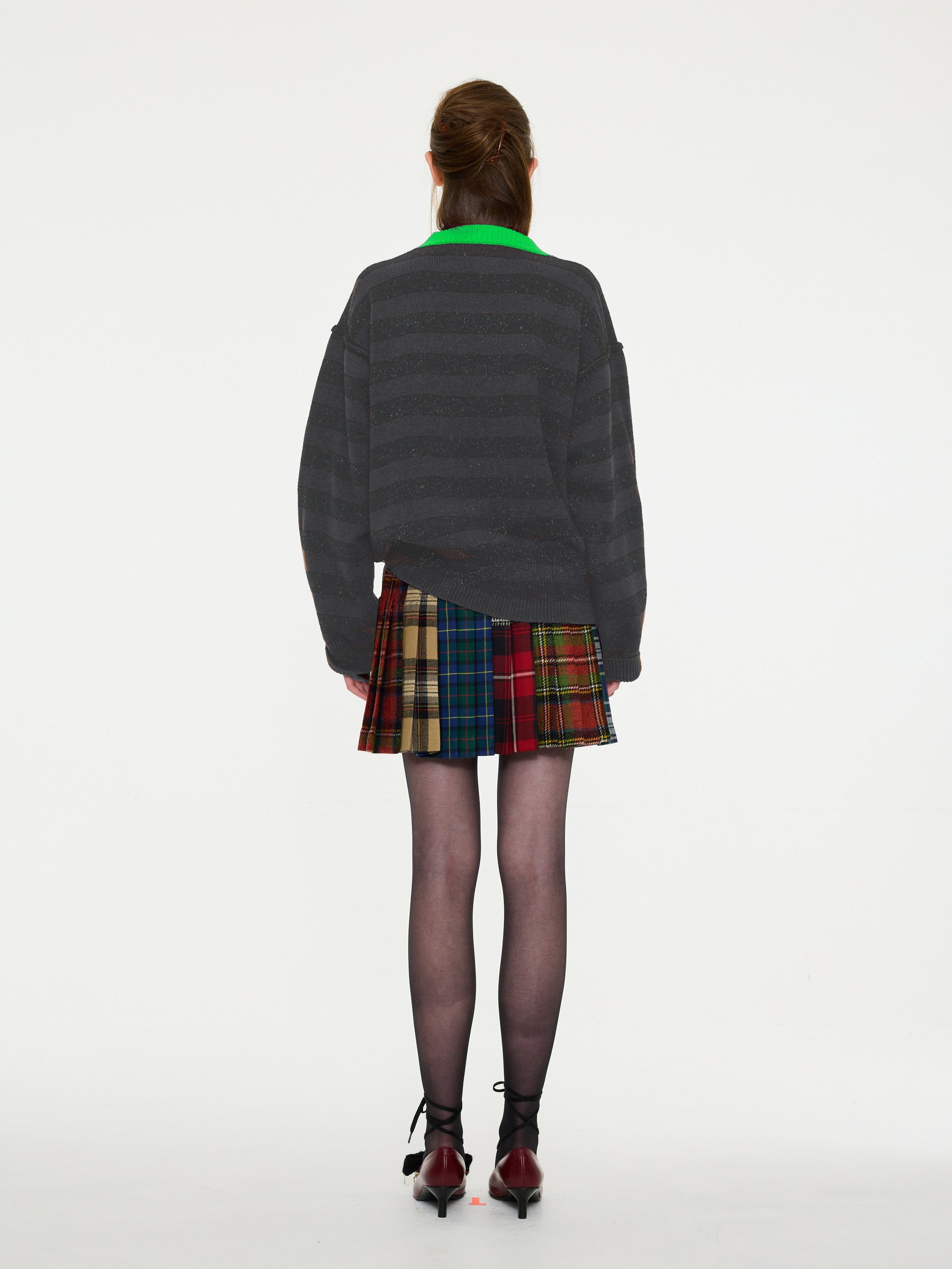 LESLIE Oversized Loose Fit Striped Sweater - Grey / Dark Grey