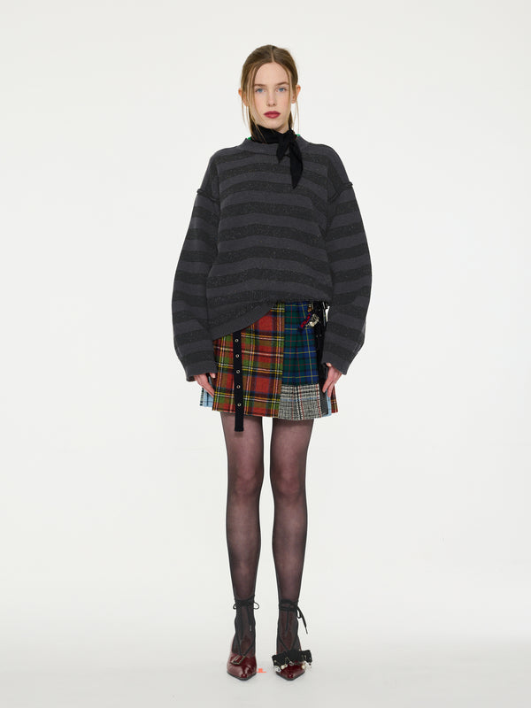 LESLIE Oversized Loose Fit Striped Sweater - Grey / Dark Grey