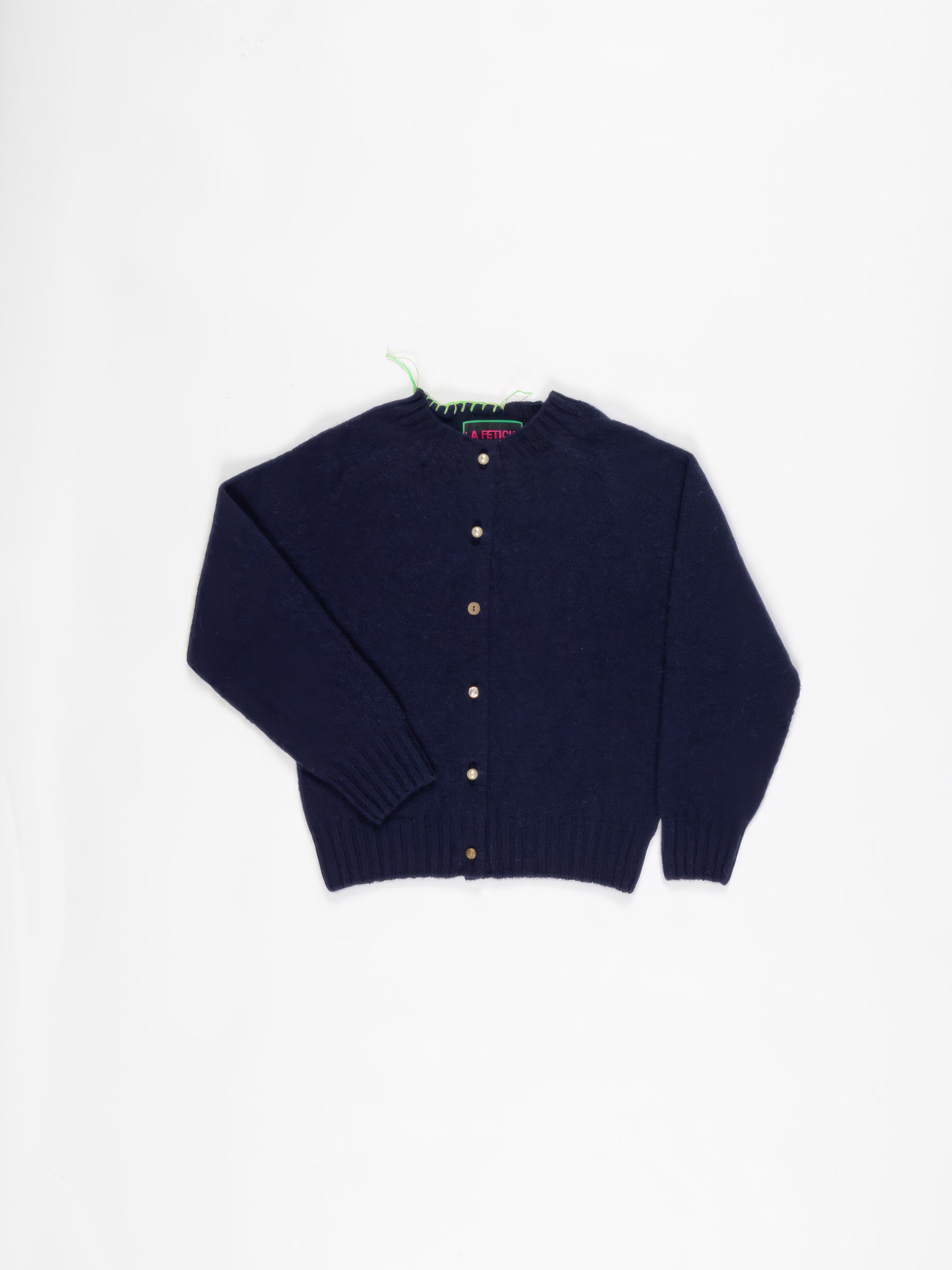 ERIN Crew Neck Shetland Cardigan - Navy