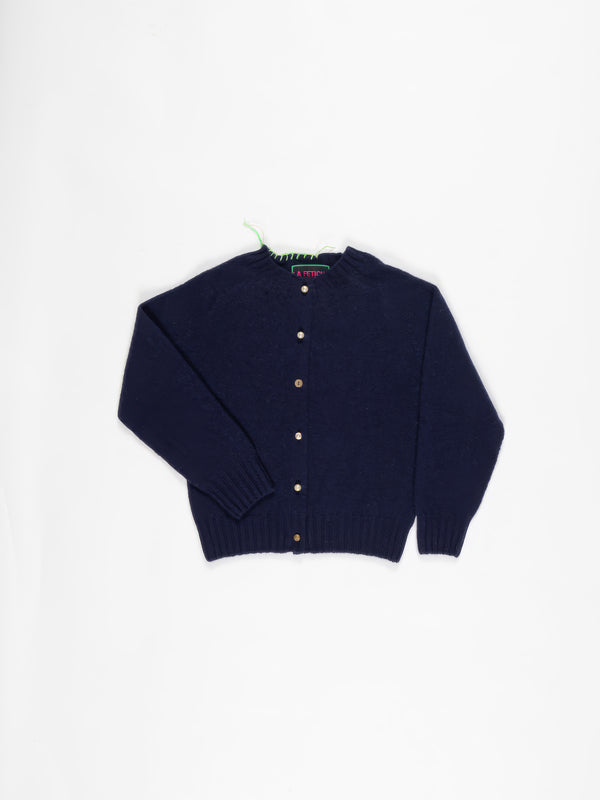 ERIN Crew Neck Shetland Cardigan - Navy