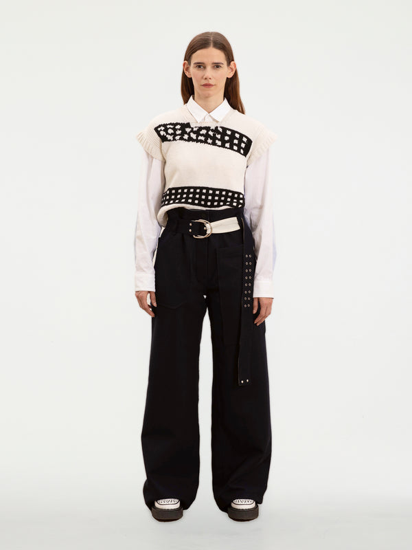 DAVID raw-cut Felt Sailor Pants With Military D Ring Belt - Navy Felt