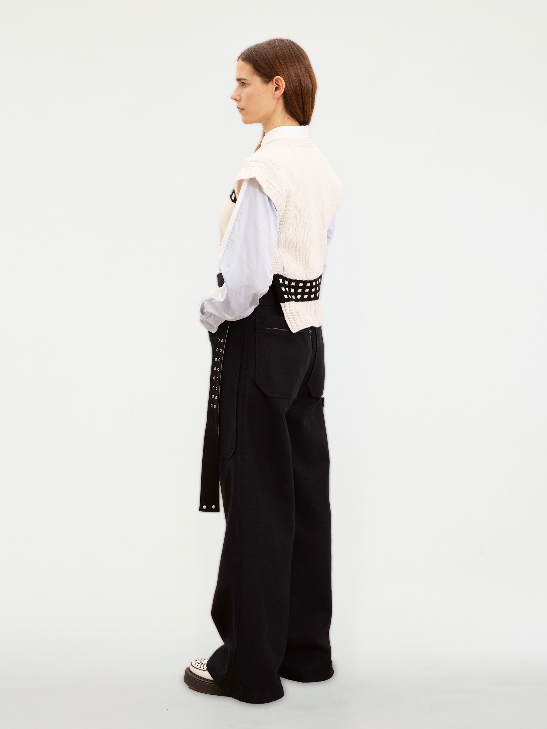 DAVID raw-cut Felt Sailor Pants With Military D Ring Belt - Navy Felt