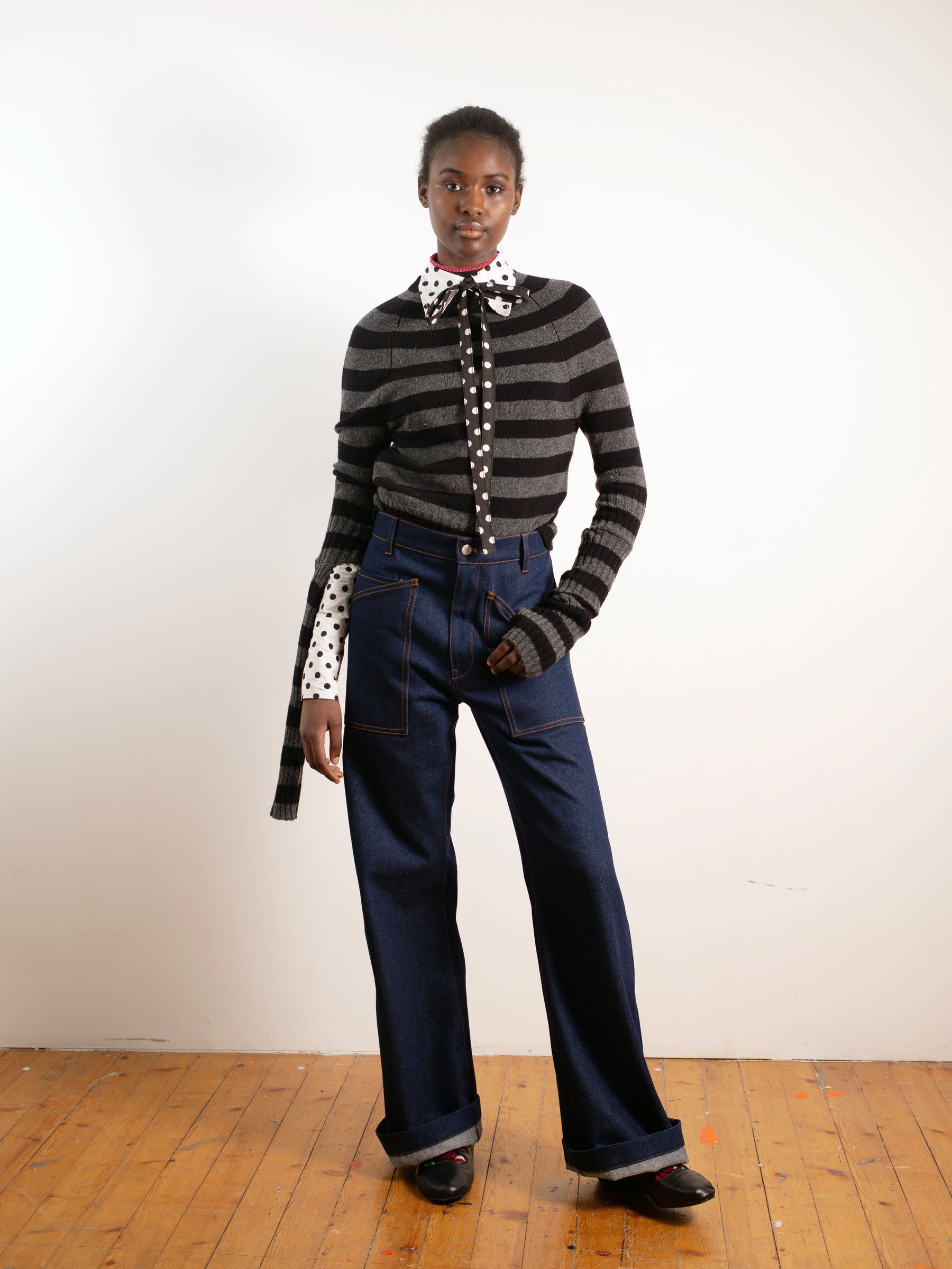 STEVIE Skinny Striped Sweater - Grey / Black