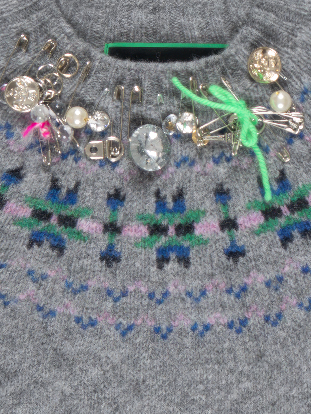BABS Embellished Fairisle Shetland Sweater - Grey